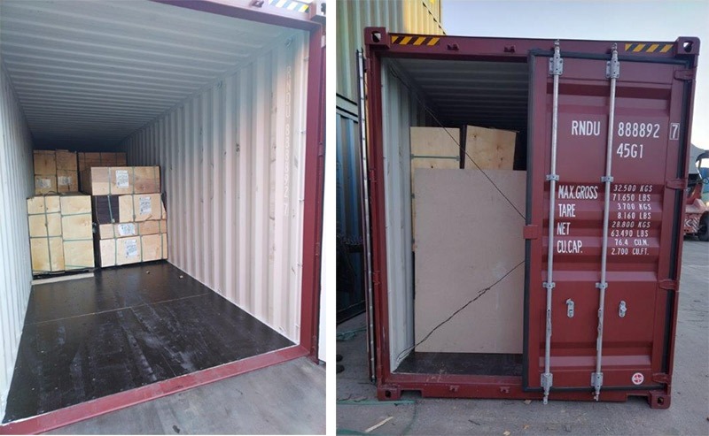 Настил из ламинированной фанеры в транспортировочном контейнере